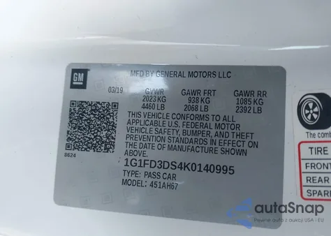 2019 Chevrolet Camaro 2Lt from USA, damaged, VIN 1G1FD3DS4K0140995